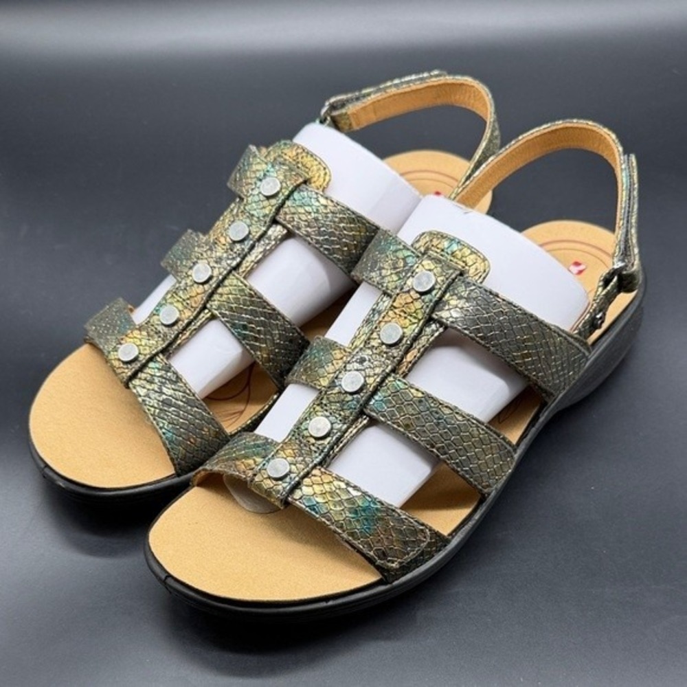 Revere Sandals Womens 11 Toledo Peacock Python Metallic Green NEW
